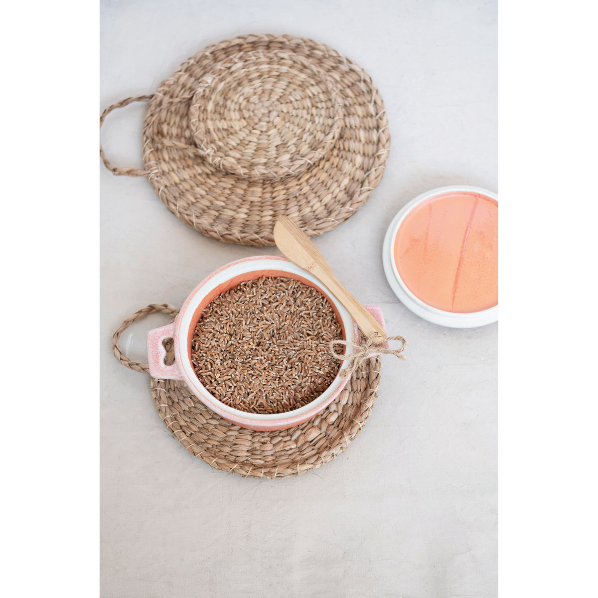 Stoneware Brie Baker with Bamboo Spreader, Pink