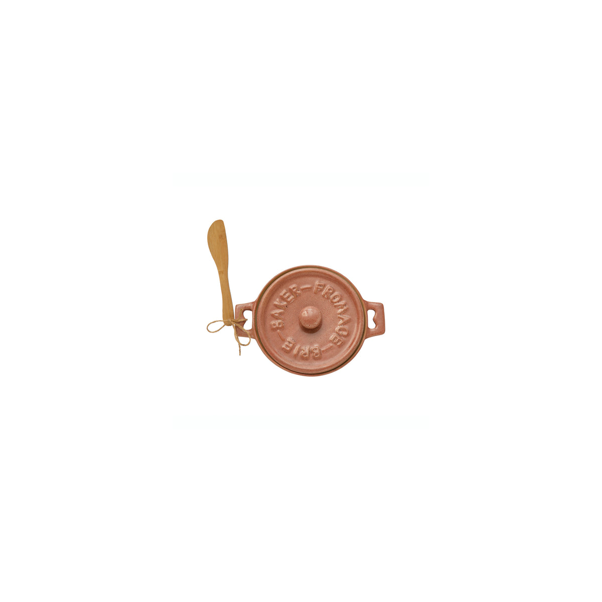 Stoneware Brie Baker with Bamboo Spreader, Pink