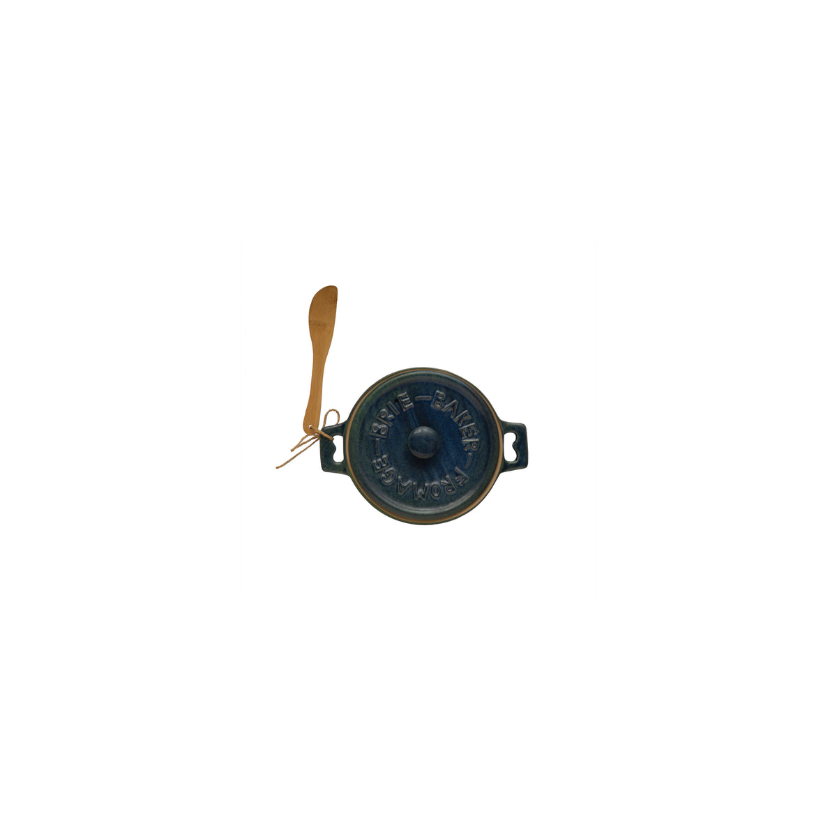 Stoneware Brie Baker with Bamboo Spreader, Blue