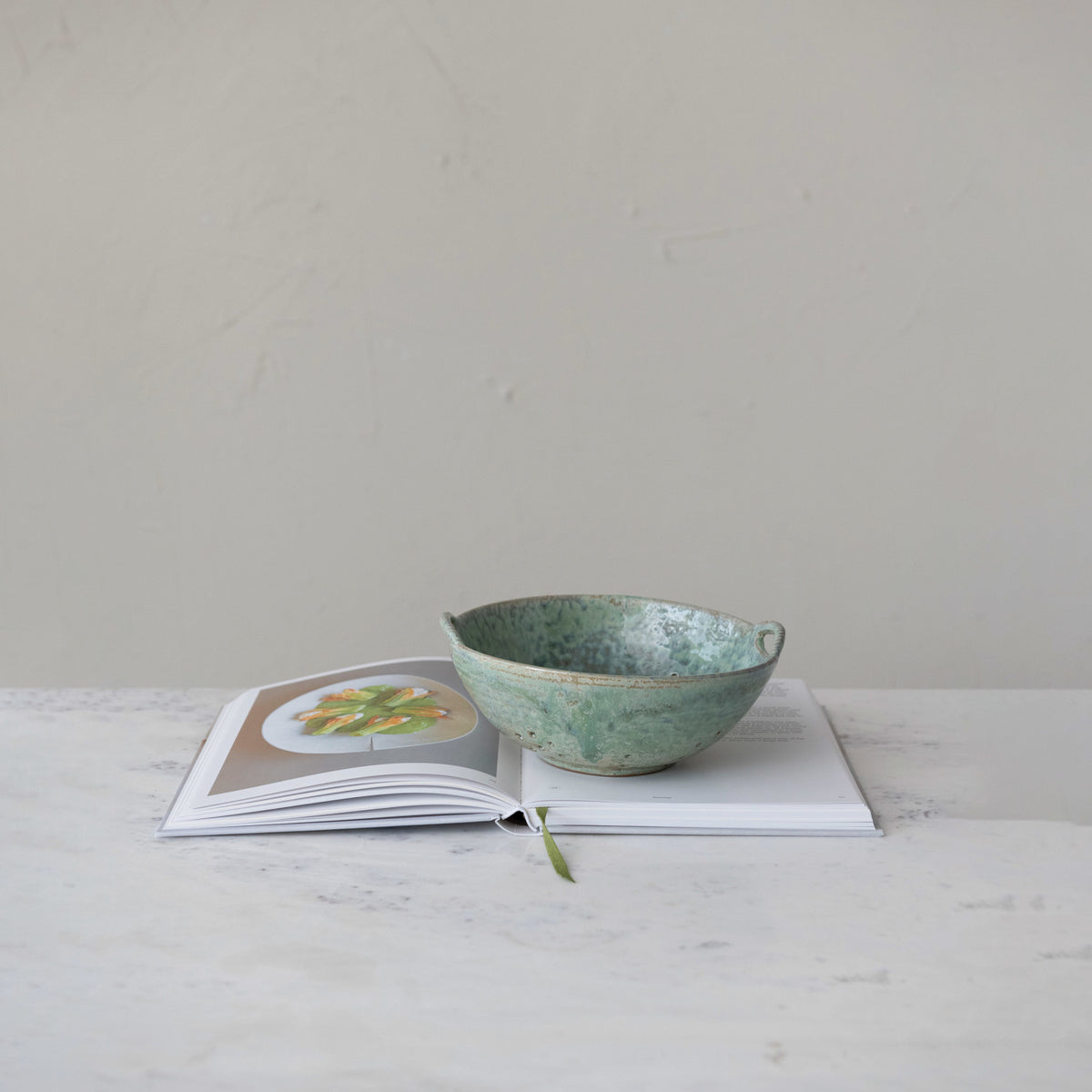 Stoneware Berry Bowl w/ Handles, Aqua (Each One Will Vary)