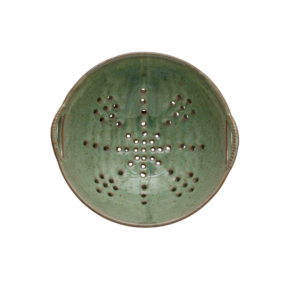 Stoneware Berry Bowl w/ Handles, Aqua (Each One Will Vary)