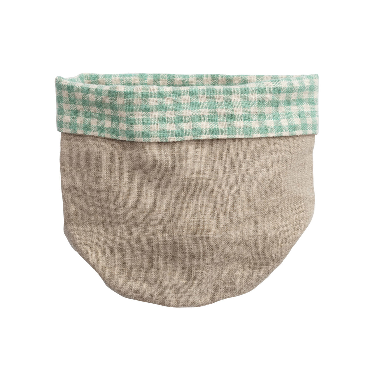 Hand-Woven Linen Bread Basket w/ Aqua Gingham Lining