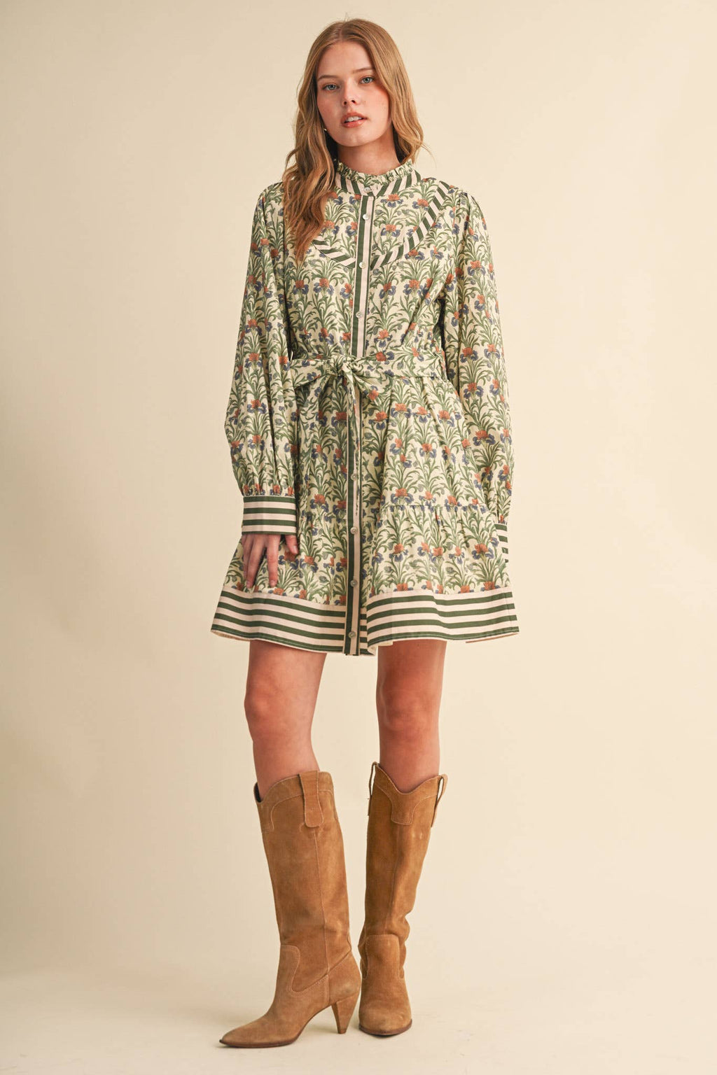 FLORAL BUTTON DOWN BELTED MINI DRESS MDR5271