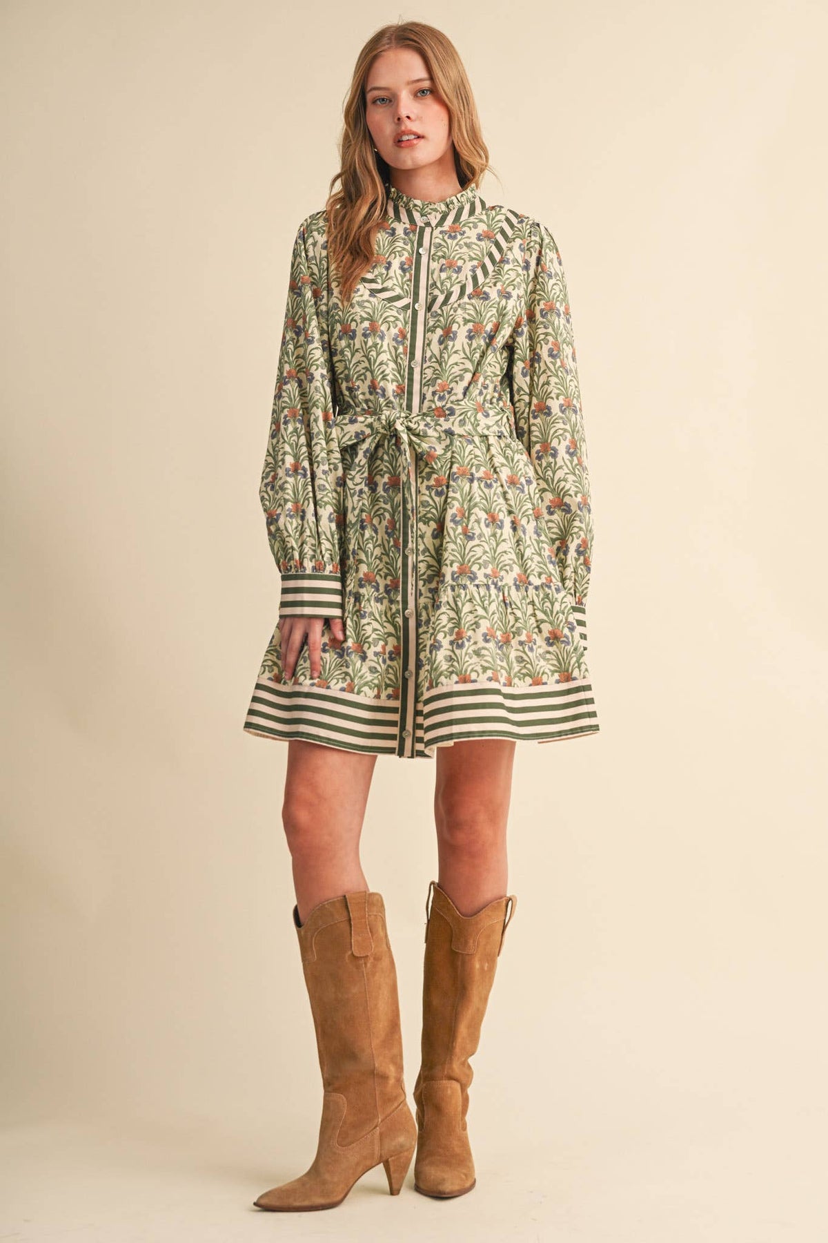 FLORAL BUTTON DOWN BELTED MINI DRESS MDR5271