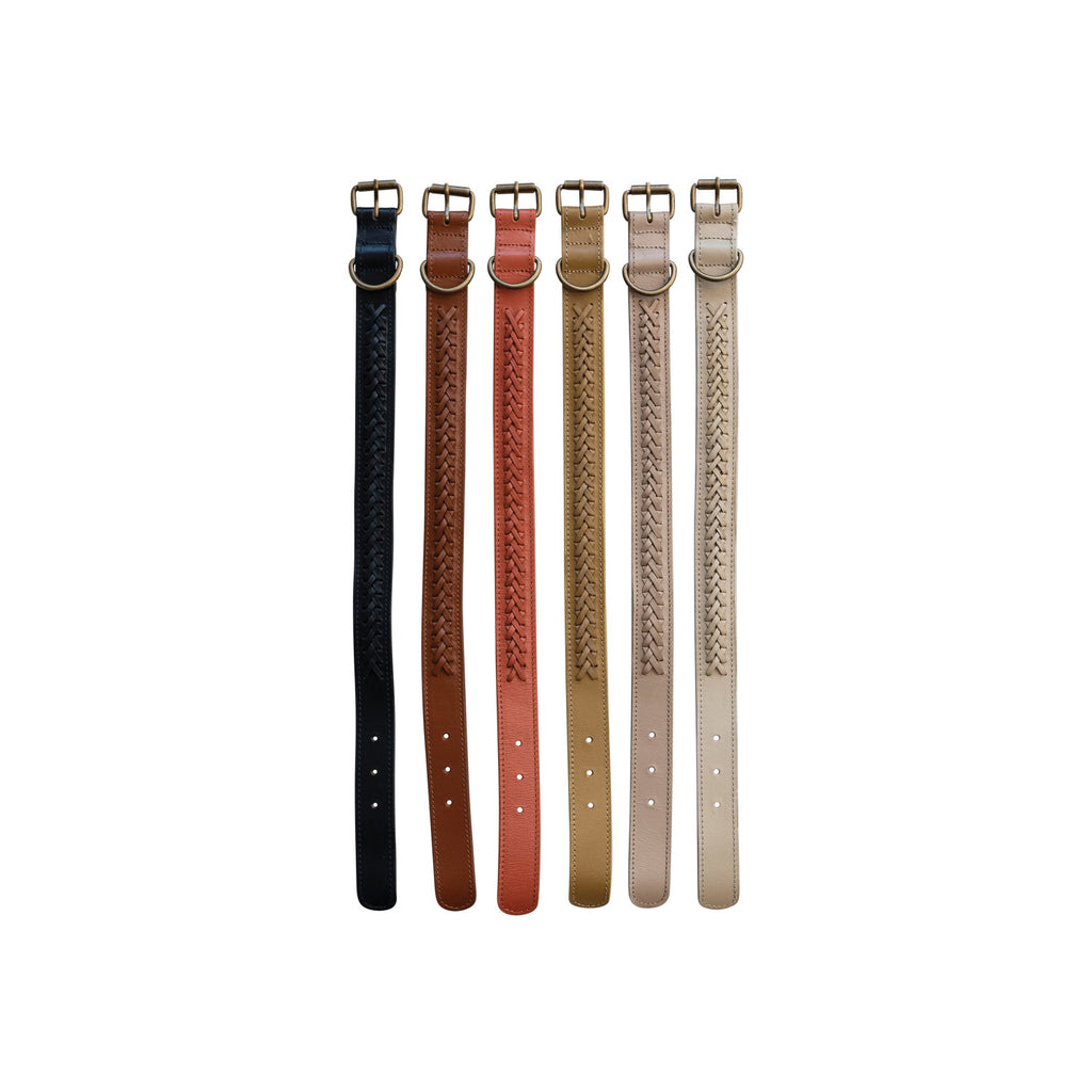 Braided Leather Dog Collar w/ Metal Buckle,  Medium