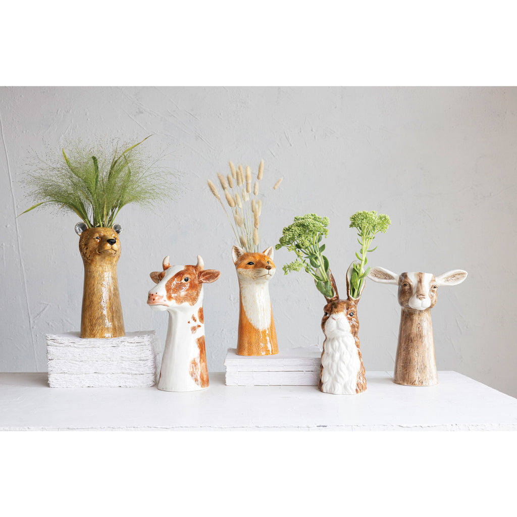 Hand-Painted Stoneware Rabbit Vase