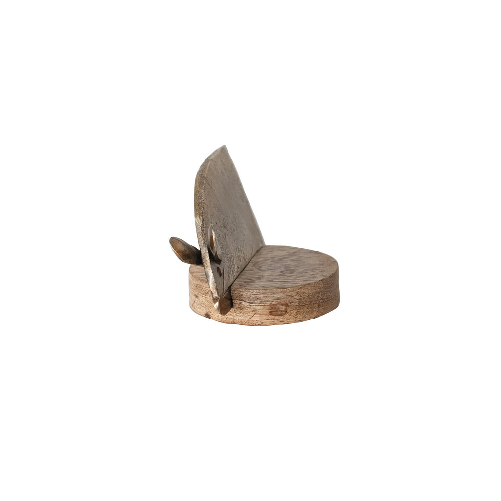 Hand-Forged Metal Mouse Shaped Cheese Knife w/ Mango Wood Stand, Set of 2