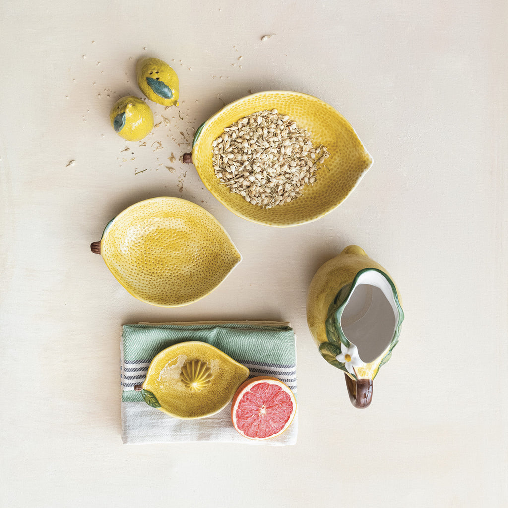 Hand-Painted Stoneware Lemon Shaped Juicer