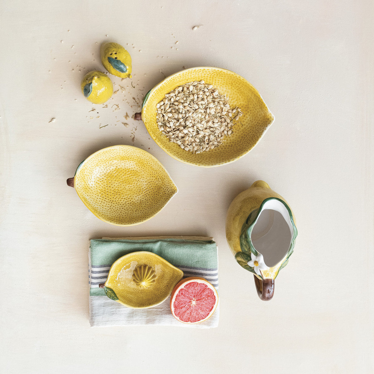 Hand-Painted Stoneware Lemon Shaped Juicer