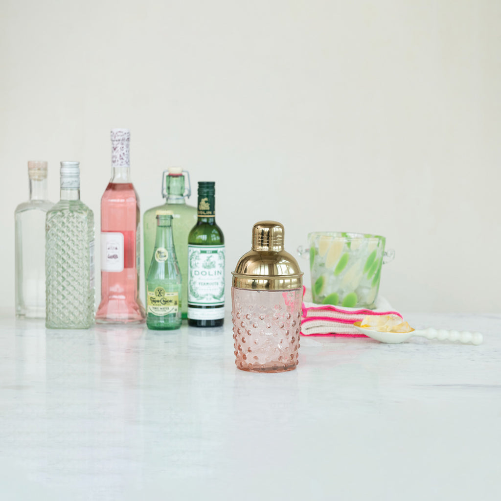 14 oz. Stainless Steel & Hand-Blown Glass Hobnail Cocktail Shaker