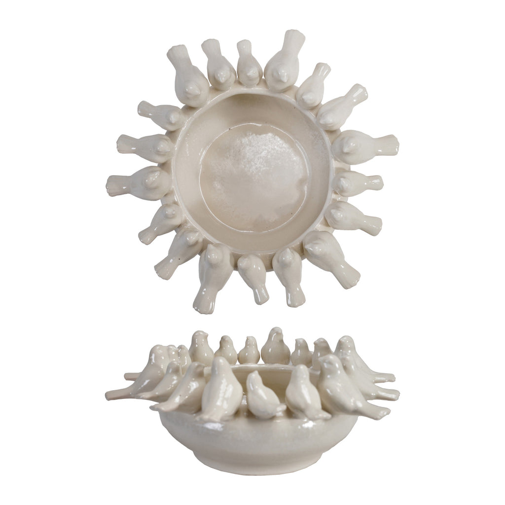 Decorative Stoneware Bowl/Planter with 3D Birds on Rim