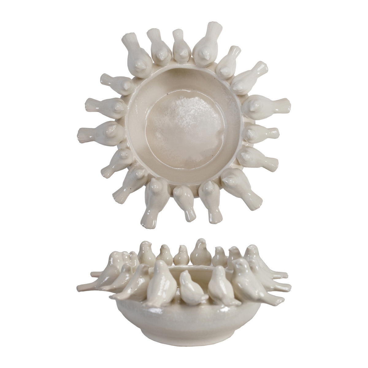 Decorative Stoneware Bowl/Planter with 3D Birds on Rim
