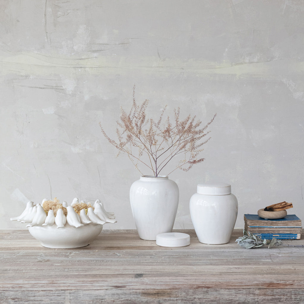 Decorative Stoneware Bowl/Planter with 3D Birds on Rim