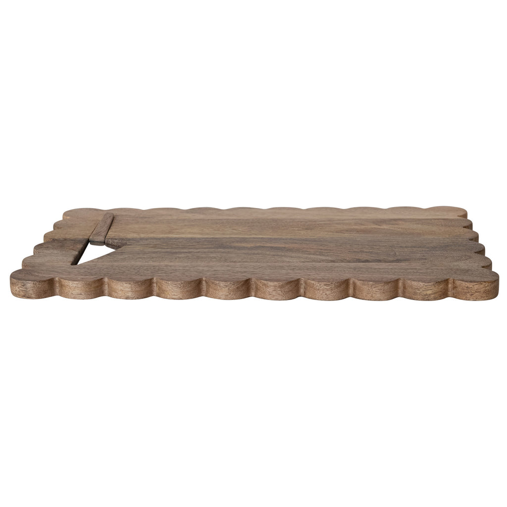 Mango Wood Scalloped Cheese/Serving Board w/ Stainless Steel Cheese Knife, Set of 2