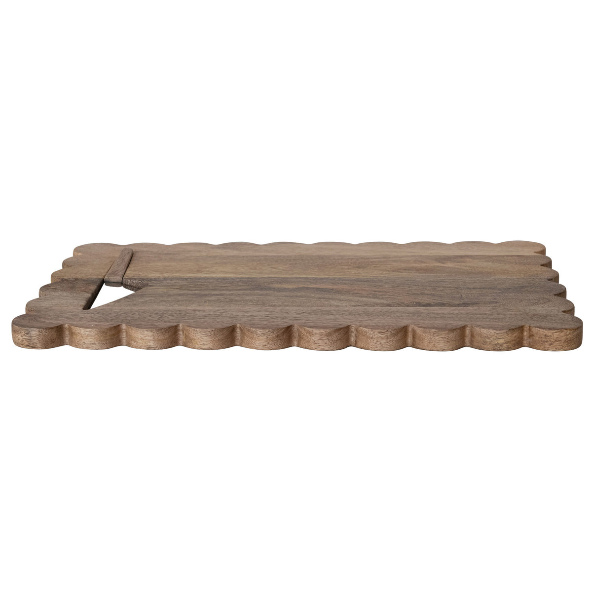 Mango Wood Scalloped Cheese/Serving Board w/ Stainless Steel Cheese Knife, Set of 2