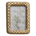 Carved Mango Wood Photo Frame w/ Diamond Pattern, Gold Foil Finish (Holds 4" x 6" Photo)