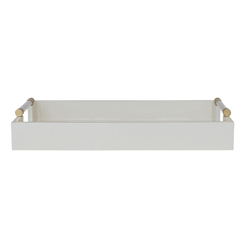 MDF Lacquered Tray w/ Acrylic & Metal Handles, Gold Finish & Cream Color