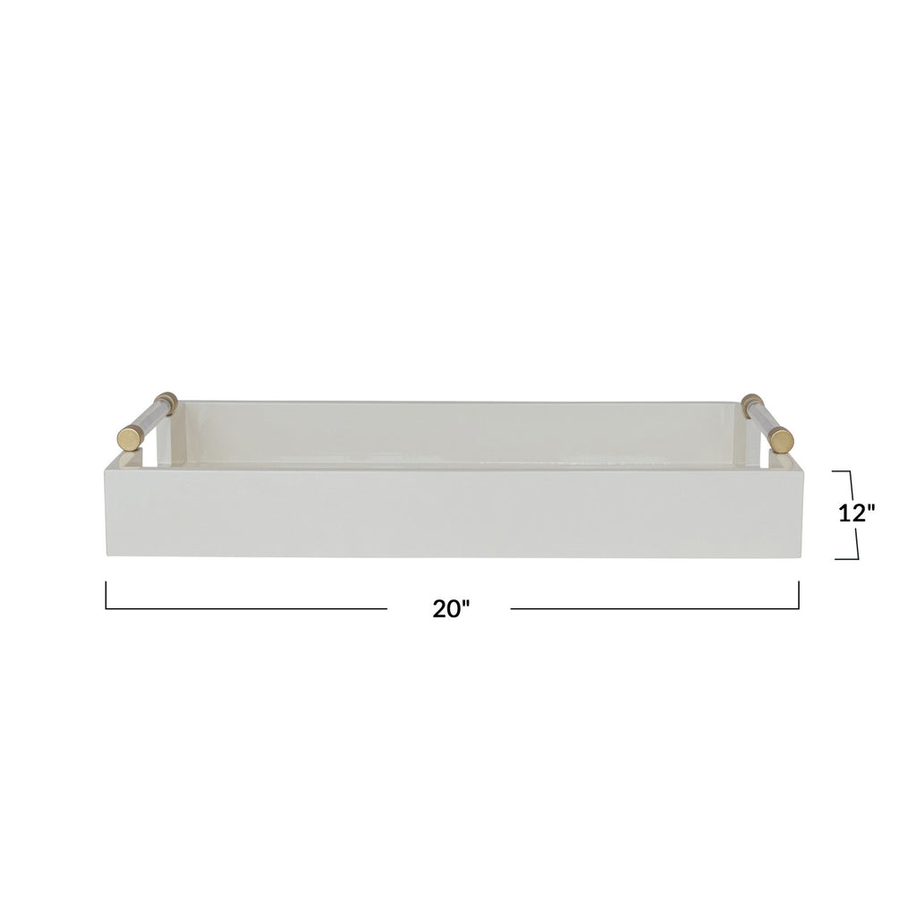 MDF Lacquered Tray w/ Acrylic & Metal Handles, Gold Finish & Cream Color