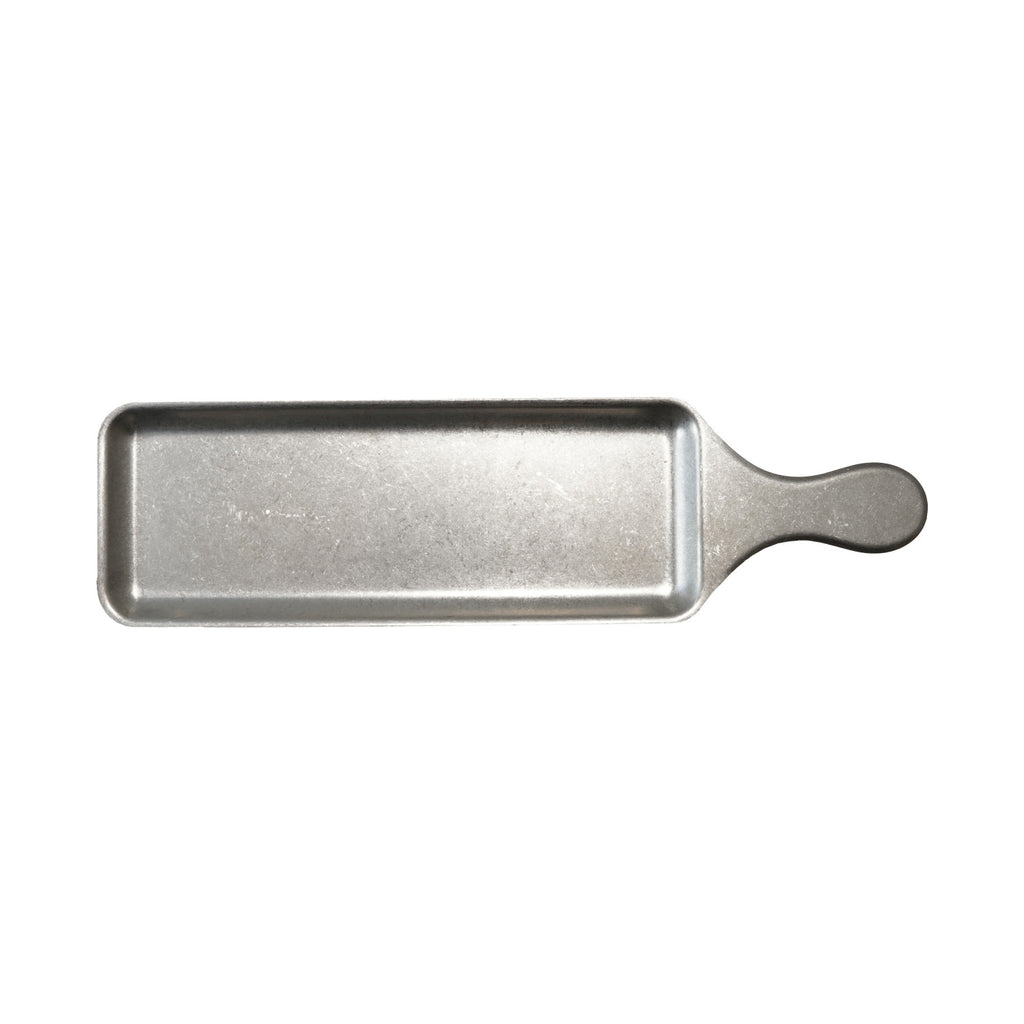 Stainless Steel Serving Tray w/ Handle, Brushed Pewter Finish