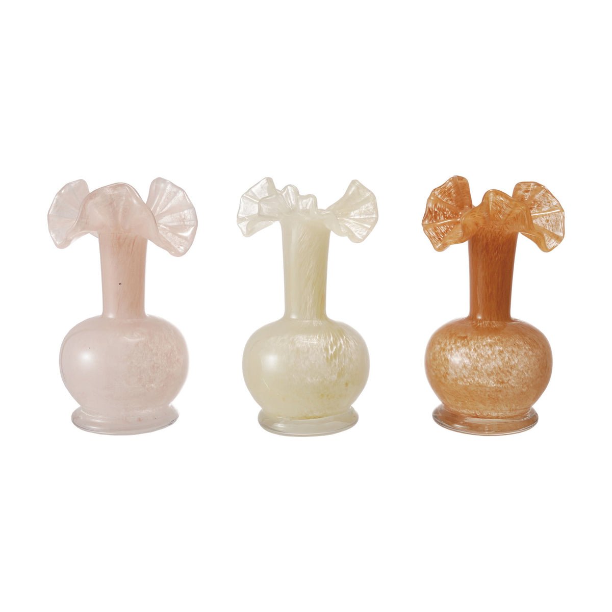 Art Glass Vase w/ Ruffle, 3 Colors (Each One Will Vary)