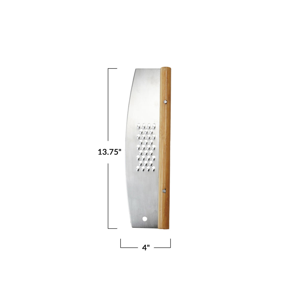 Stainless Steel & Rubberwood Pizza Cutter w/ Grater, Natural