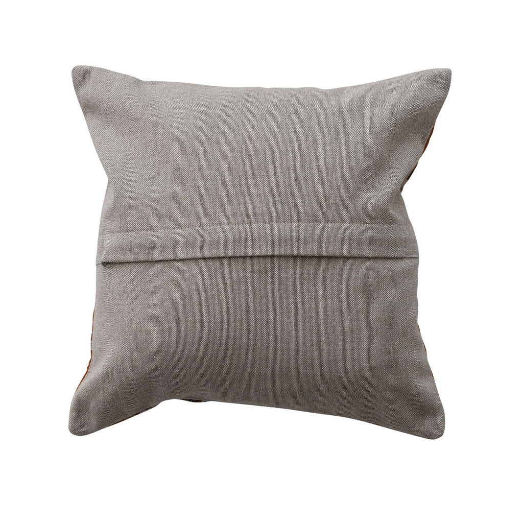 12" Square Cotton Voile Pillow with Florals, Hand-Embroidered Kantha Stitch & Chambray Back