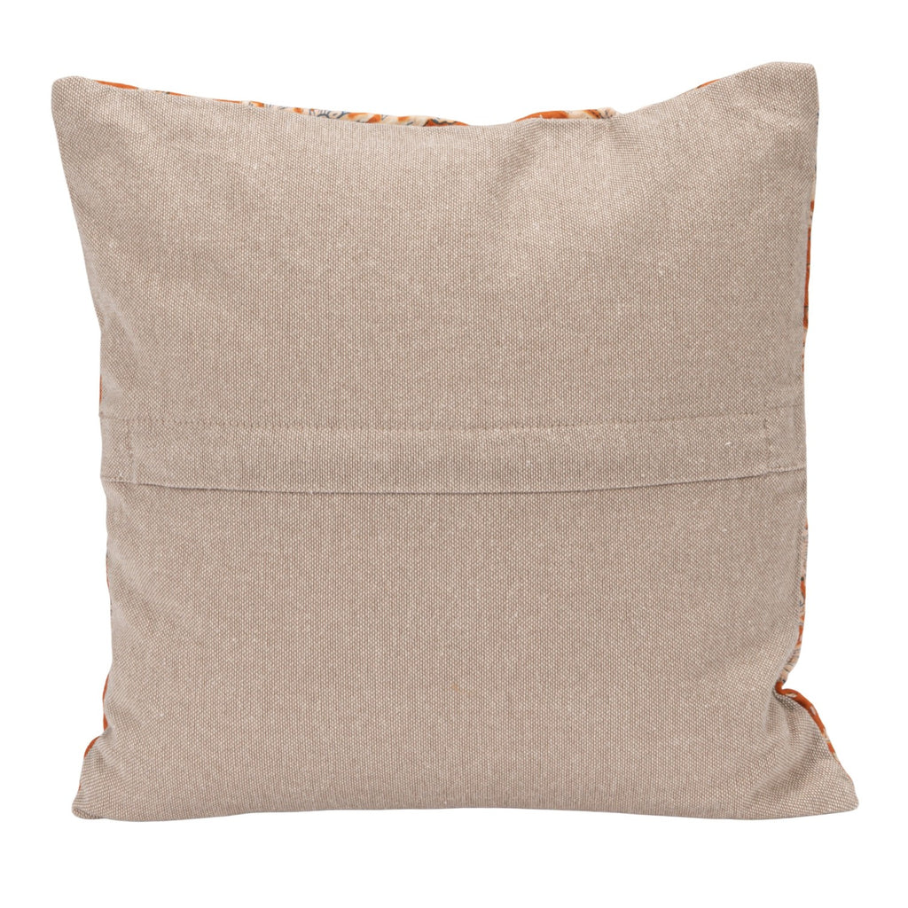 12" Square Cotton Voile Pillow with Florals, Hand-Embroidered Kantha Stitch & Chambray Back