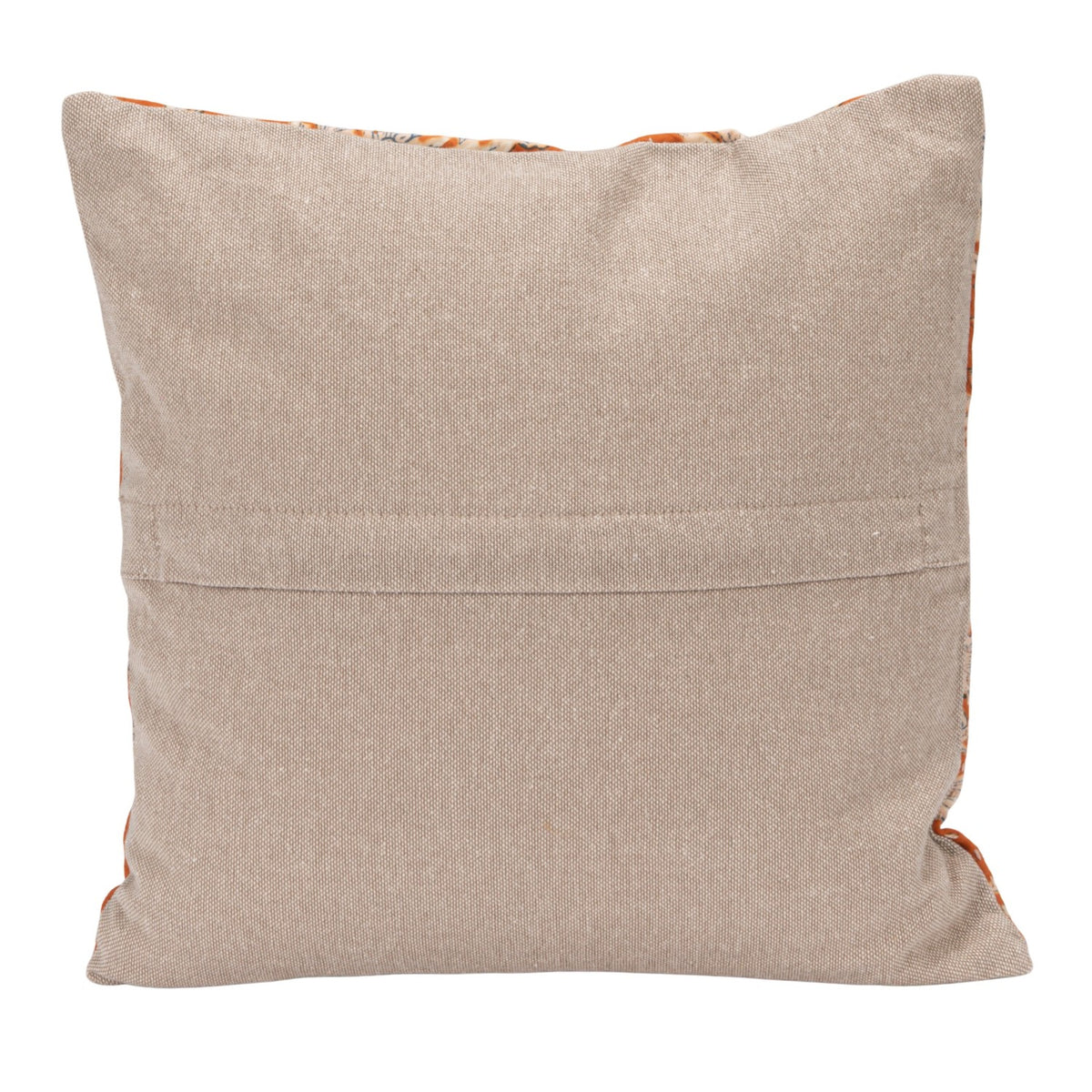 12" Square Cotton Voile Pillow with Florals, Hand-Embroidered Kantha Stitch & Chambray Back