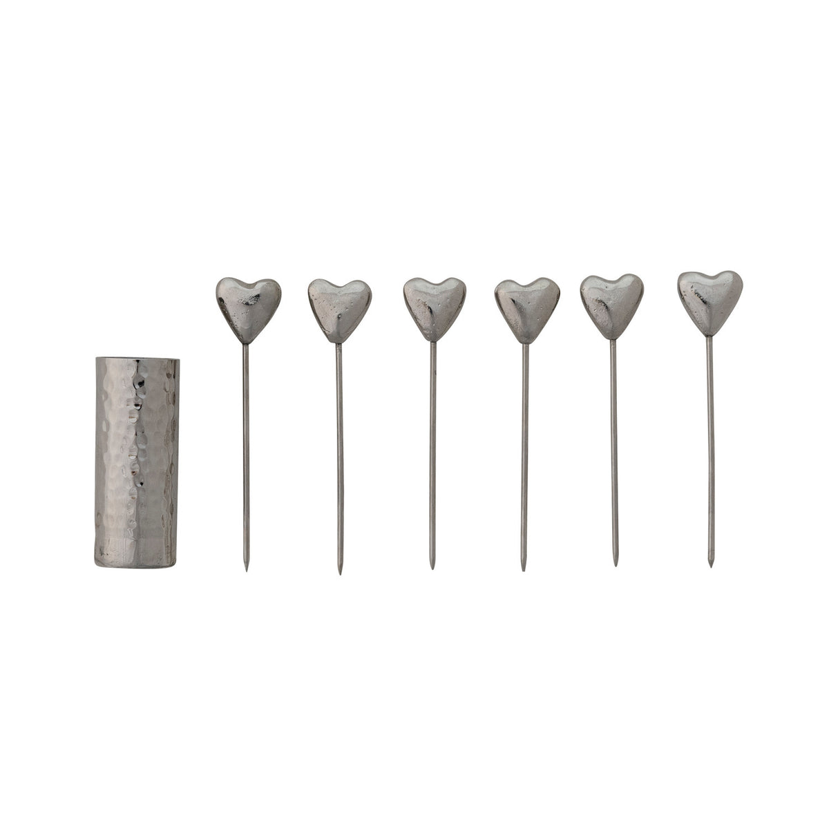 Aluminum Holder with (6) Stainless Steel Appetizer Picks with Heart Handles