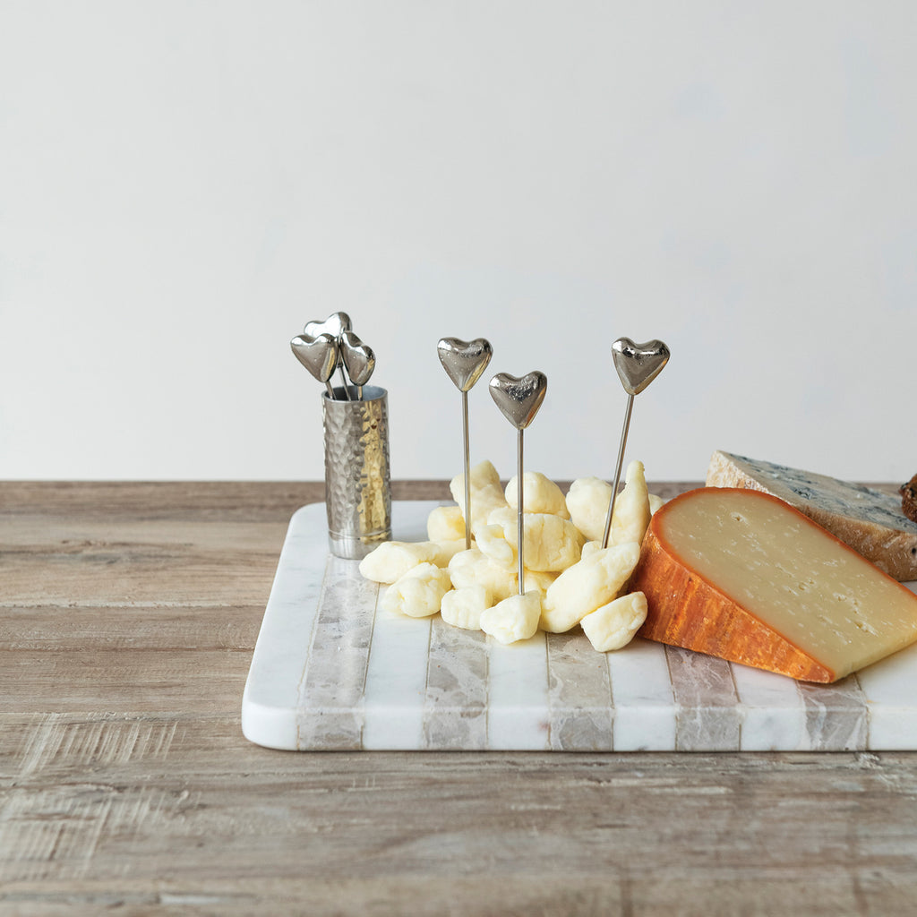 Aluminum Holder with (6) Stainless Steel Appetizer Picks with Heart Handles