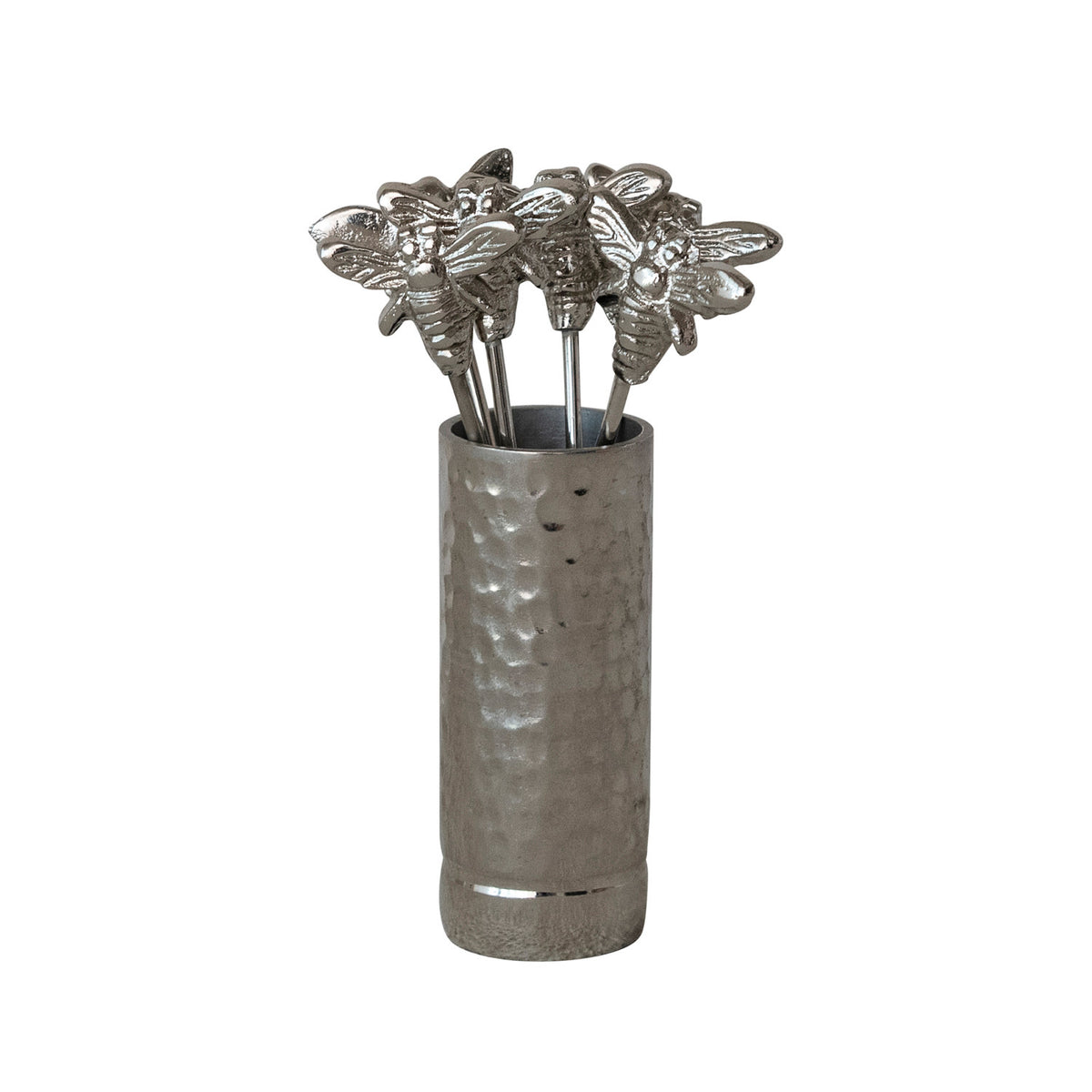 Aluminum Holder with (6) Stainless Steel Appetizer Picks with Bee Handles