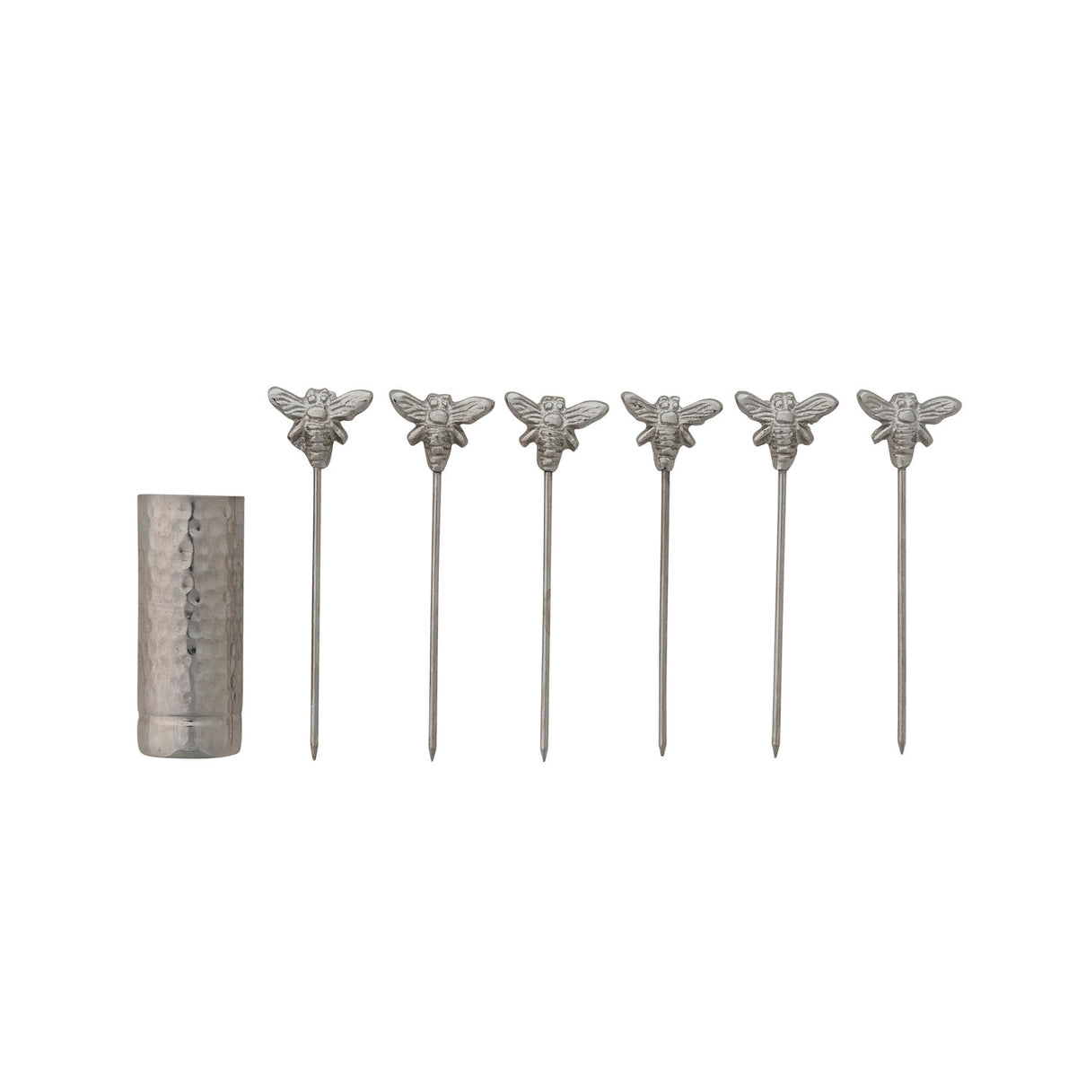 Aluminum Holder with (6) Stainless Steel Appetizer Picks with Bee Handles
