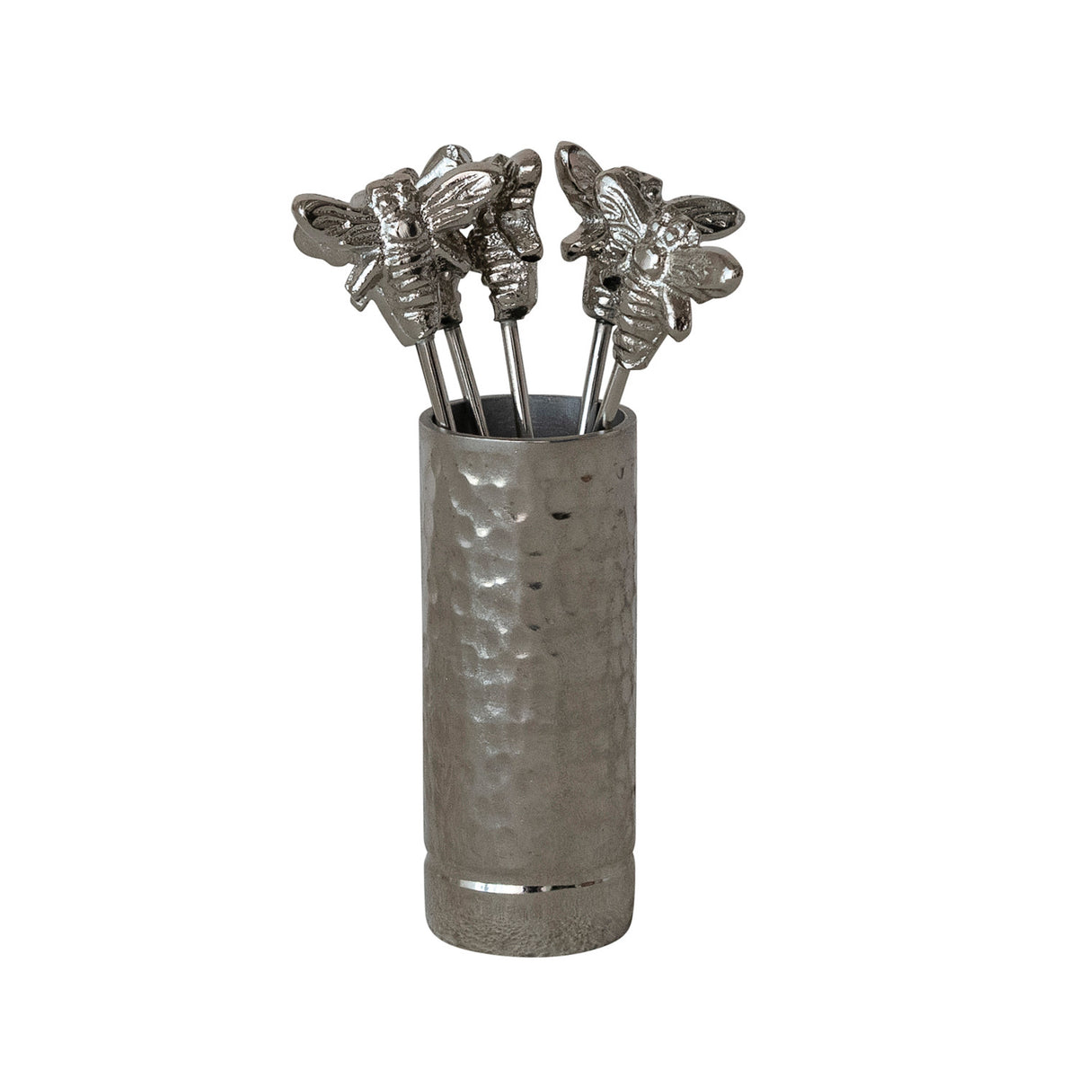 Aluminum Holder with (6) Stainless Steel Appetizer Picks with Bee Handles