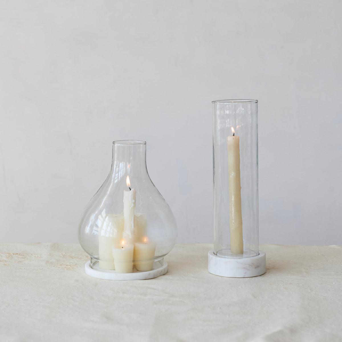 Glass Hurricane with Marble Base Taper Holder