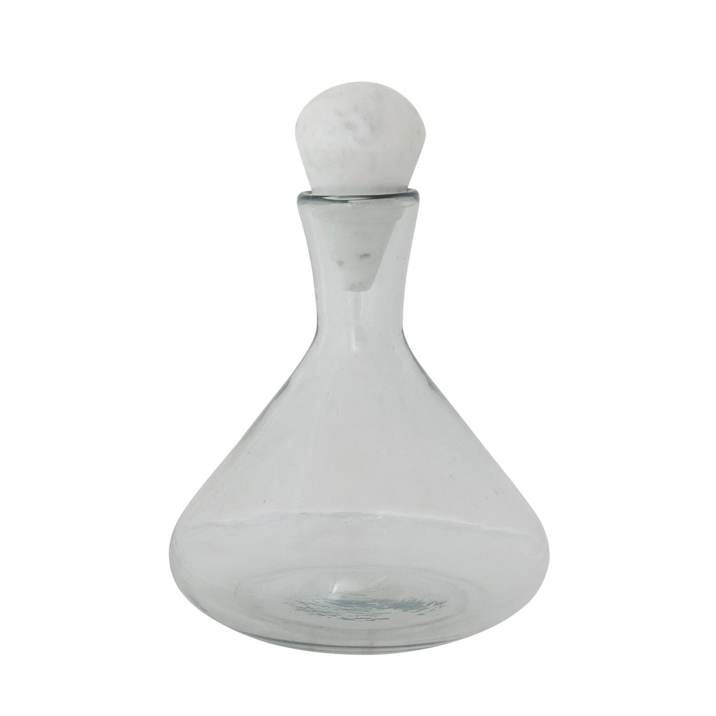 2 Quart Hand-Blown Glass Decanter with White Marble Stopper