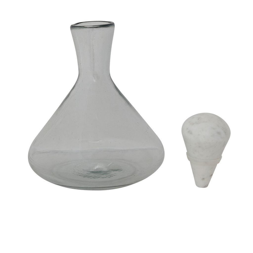 2 Quart Hand-Blown Glass Decanter with White Marble Stopper