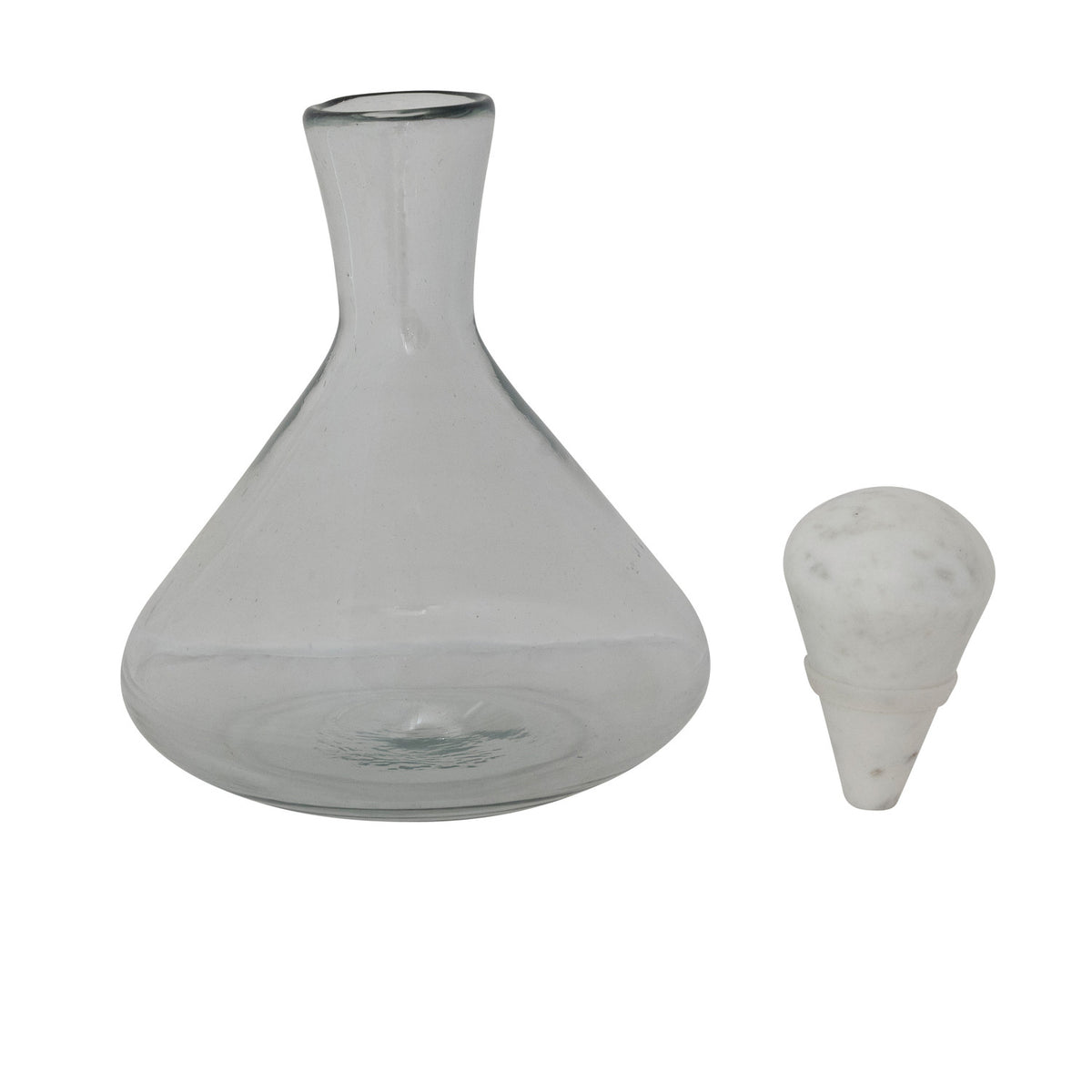 2 Quart Hand-Blown Glass Decanter with White Marble Stopper