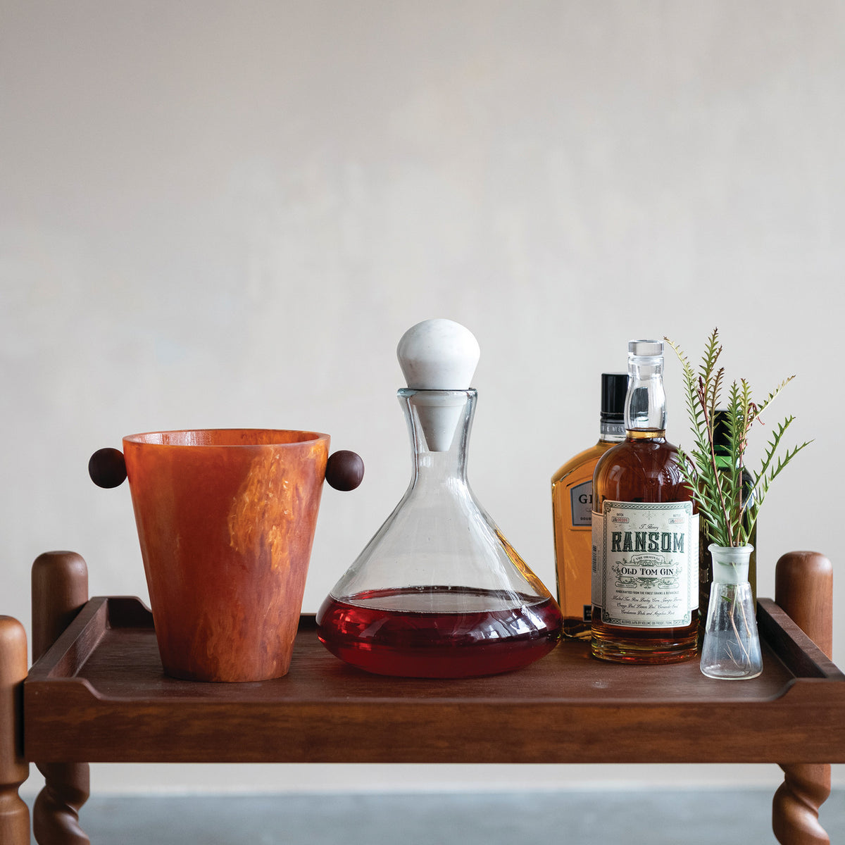 2 Quart Hand-Blown Glass Decanter with White Marble Stopper