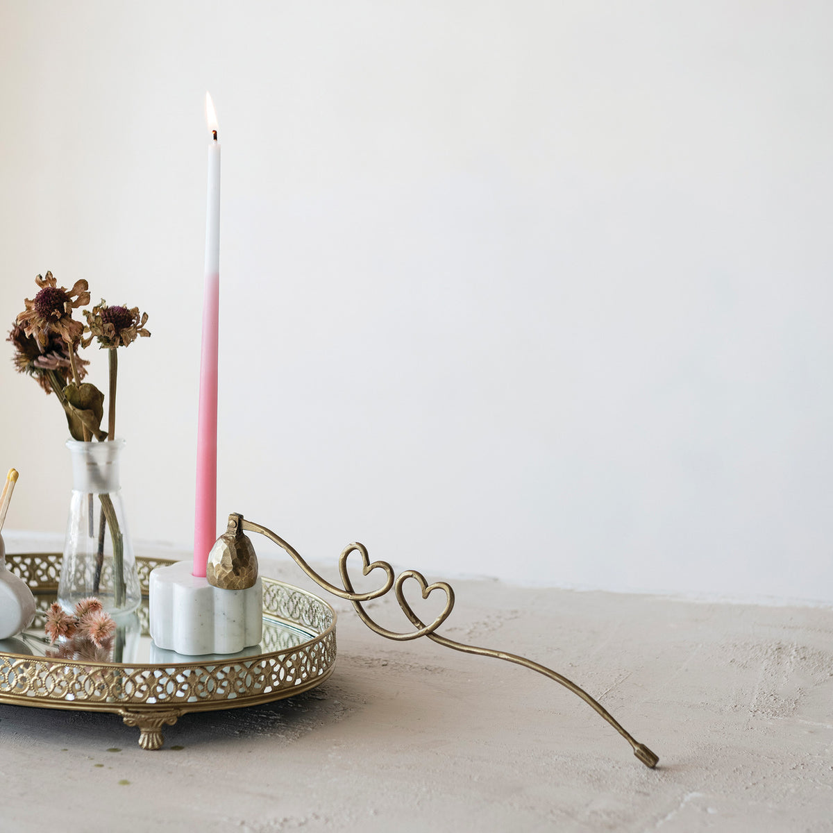 Hand-Forged Iron Candle Snuffer with Heart Shaped Handle, Antique Gold Finish