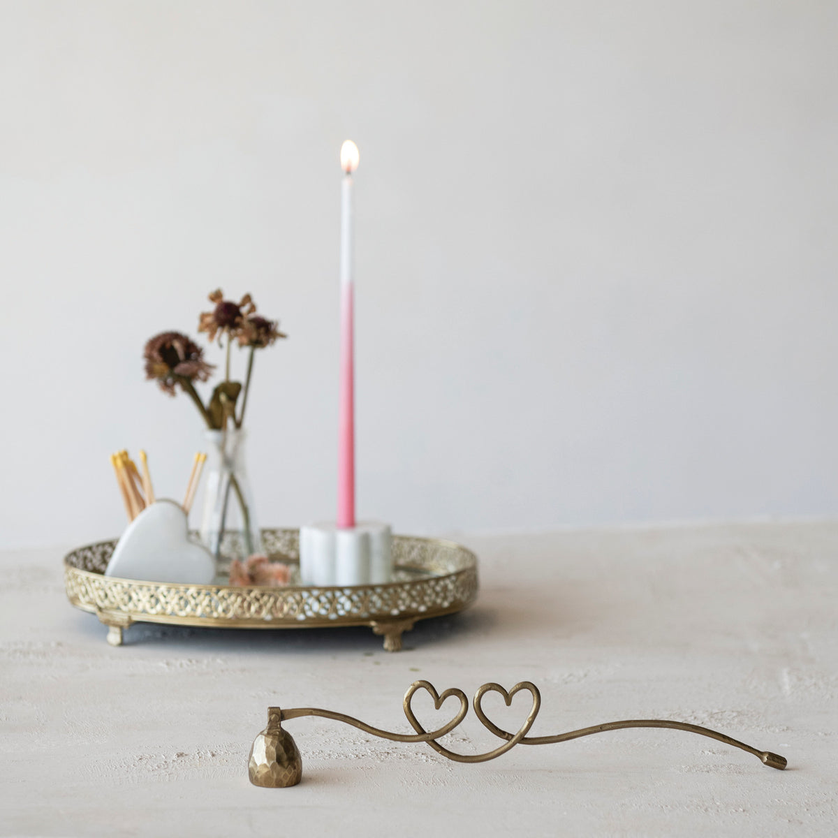 Hand-Forged Iron Candle Snuffer with Heart Shaped Handle, Antique Gold Finish