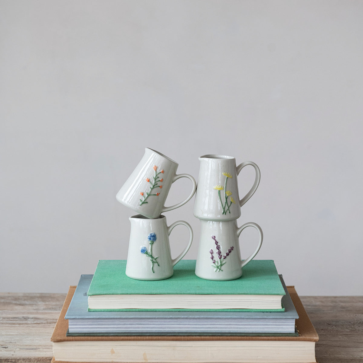 Embossed Stoneware Creamer with Botanicals, 4 Styles