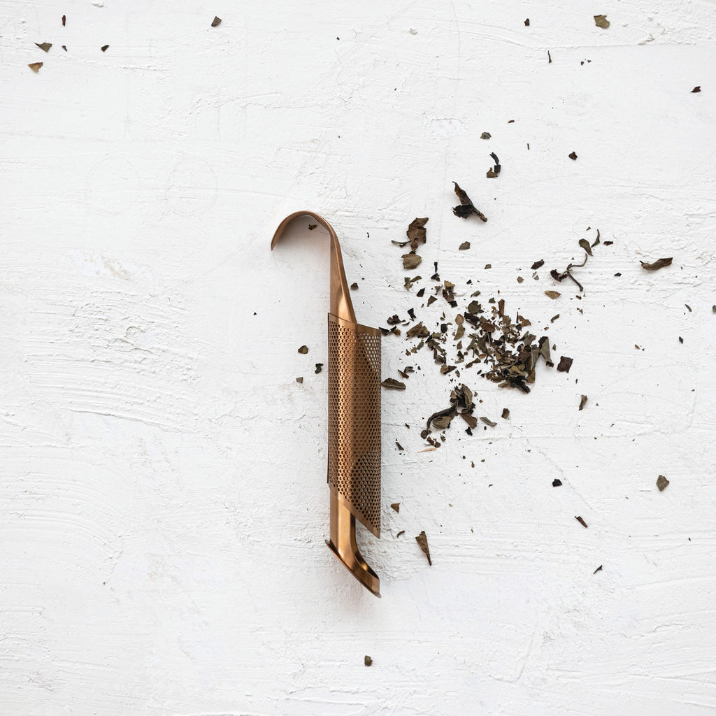 Stainless Steel Loose Tea Infuser with Over Mug Hook, Rose Gold Finish