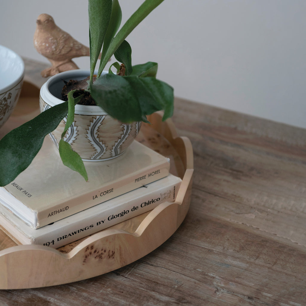 MDF & Burl Wood Veneer Scalloped Lazy Susan