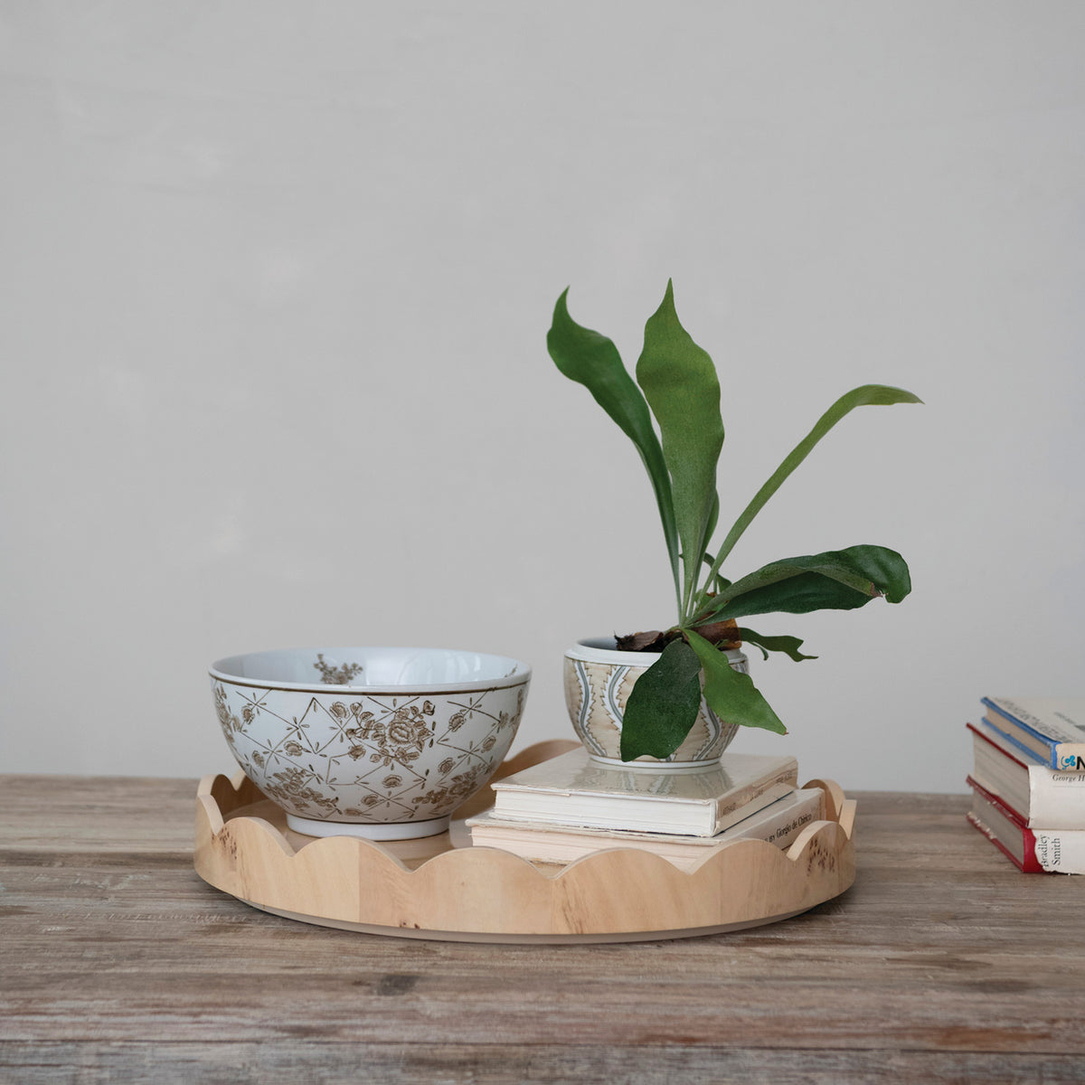 MDF & Burl Wood Veneer Scalloped Lazy Susan