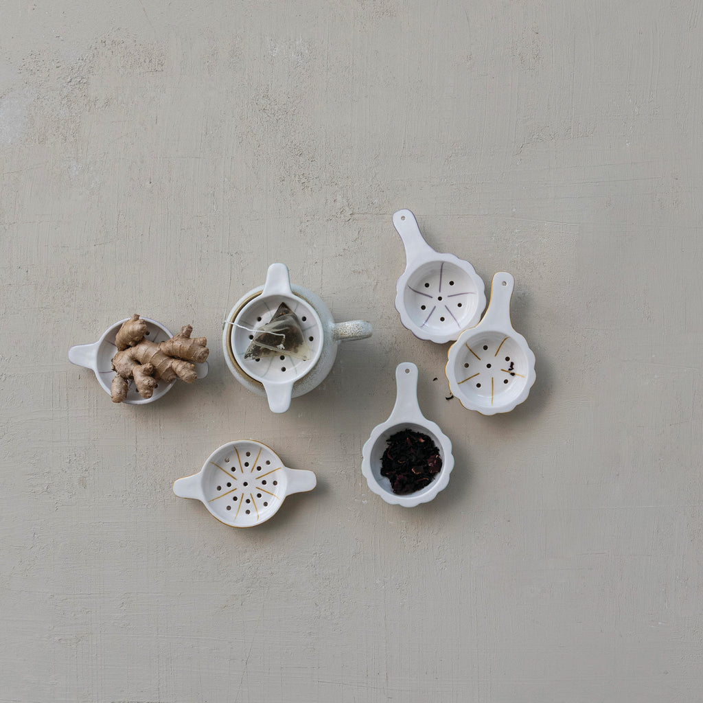 Stoneware Tea Strainer with Handles, 3 Colors, 2 Styles