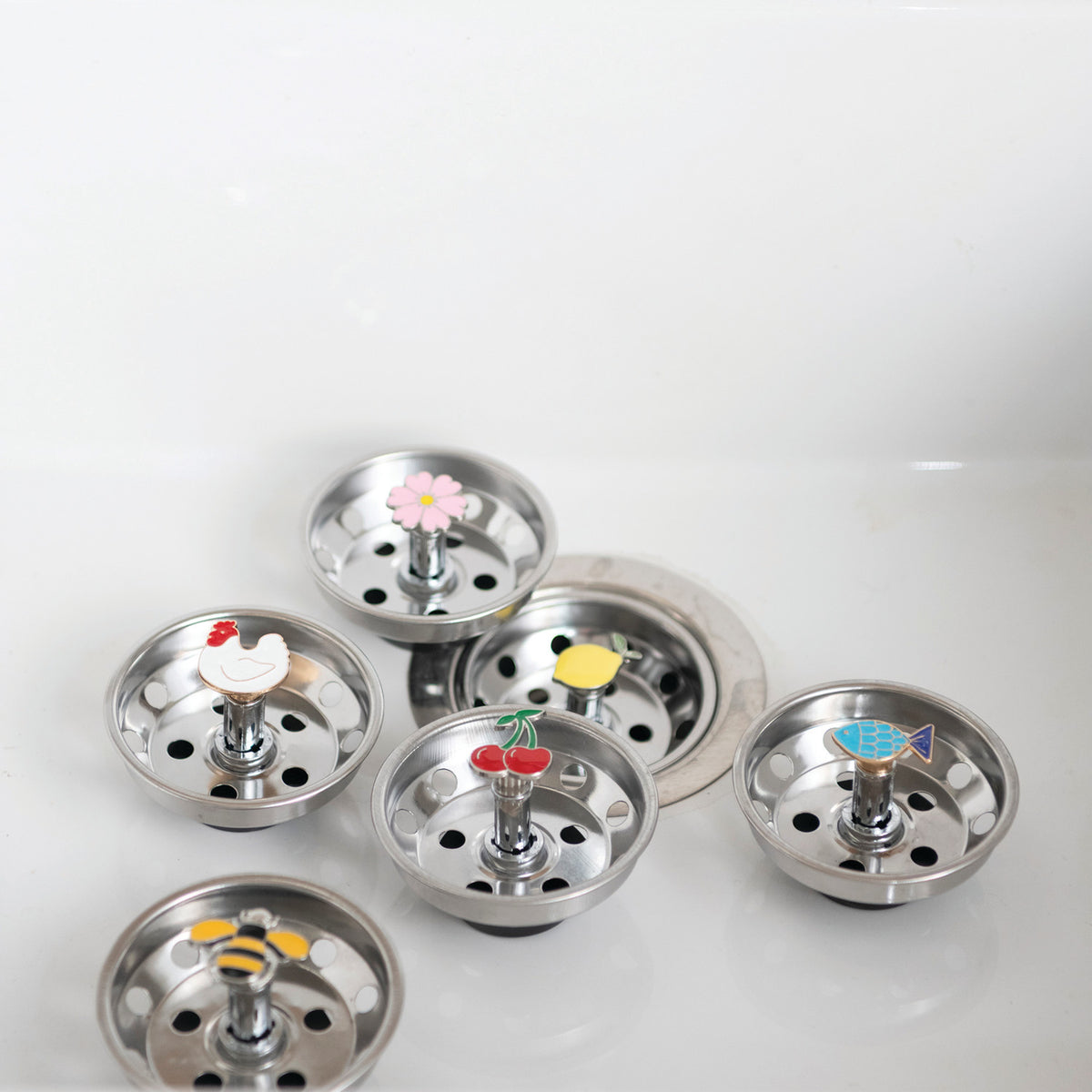 Stainless Steel Sink Strainer/Stopper with Icon, 6 Styles