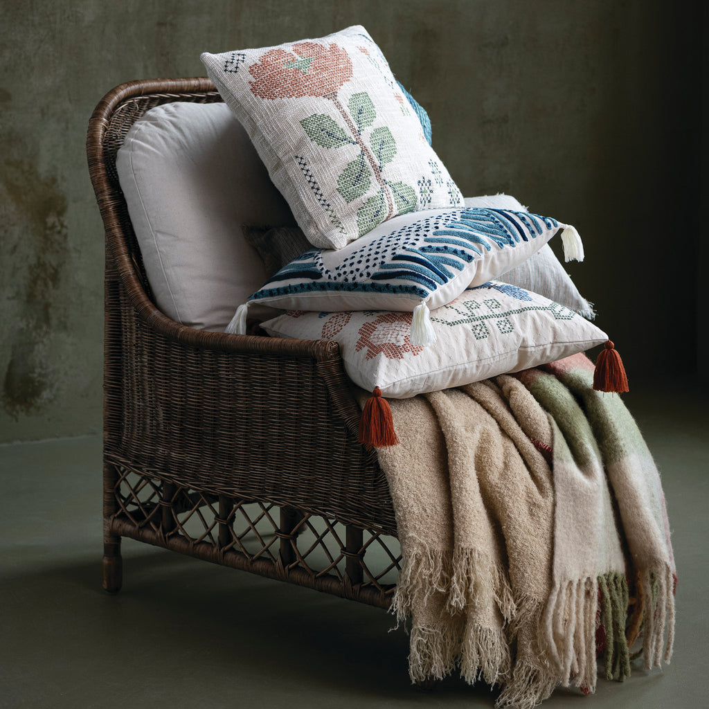 Woven Cotton & Linen Striped Lumbar Pillow with Eyelash Fringe