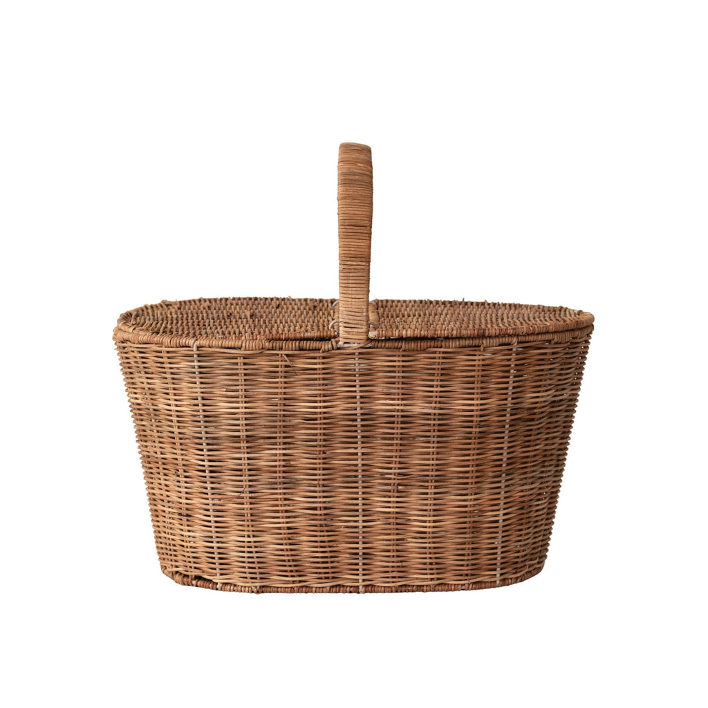 Decorative Hand-Woven Rattan Picnic Basket with Dual Entry Lids