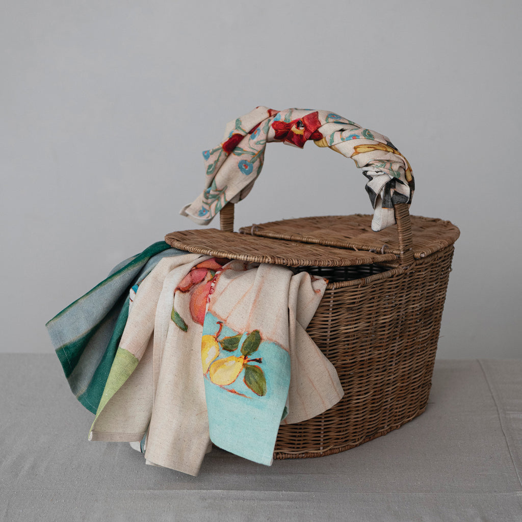 Decorative Hand-Woven Rattan Picnic Basket with Dual Entry Lids