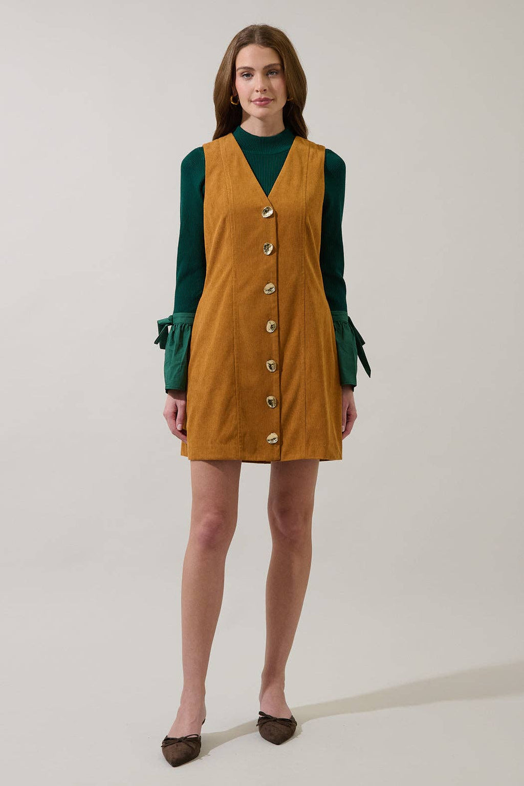 Lenard Corduroy Button Mini Dress